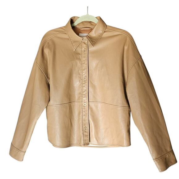 Women's Aritzia Babaton Pelli Hip Shirt Jacket Vegan Leather Constant Camel M - Picture 5 of 16